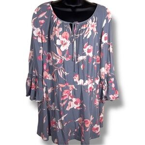 Lane Bryant Floral Blouse - Gray and Pink